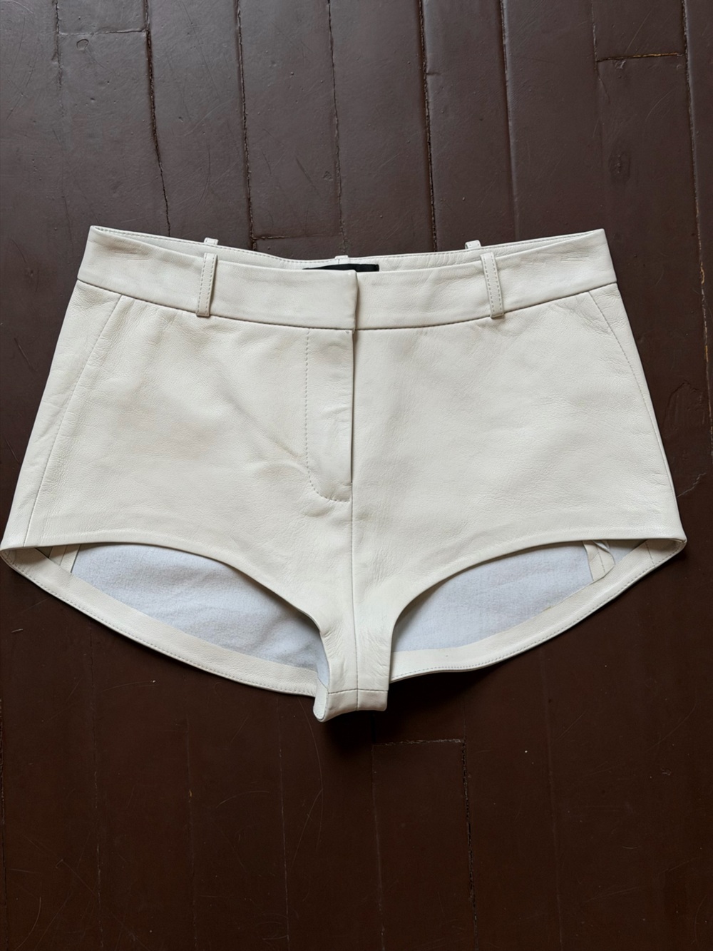 Lamarque Cream Leather Micro Shorts